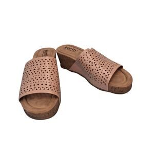 Earth Wendy Wedge Slide 7.5M Blush Neutral Pink Laser Cut Cork Platform